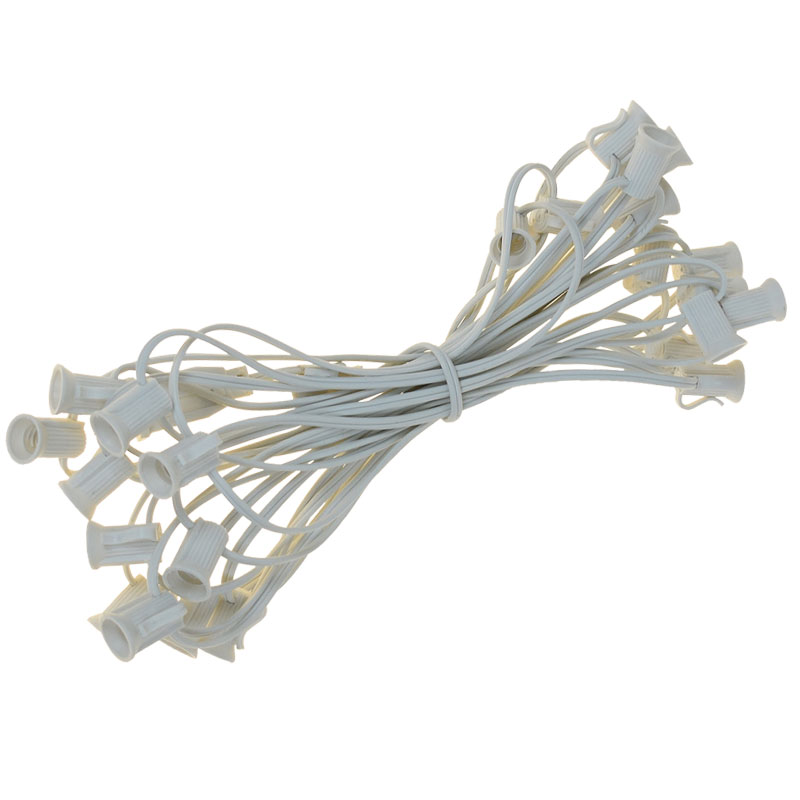 25 Foot C7 Fused Light String 12 Inch Socket Spacing White Wire