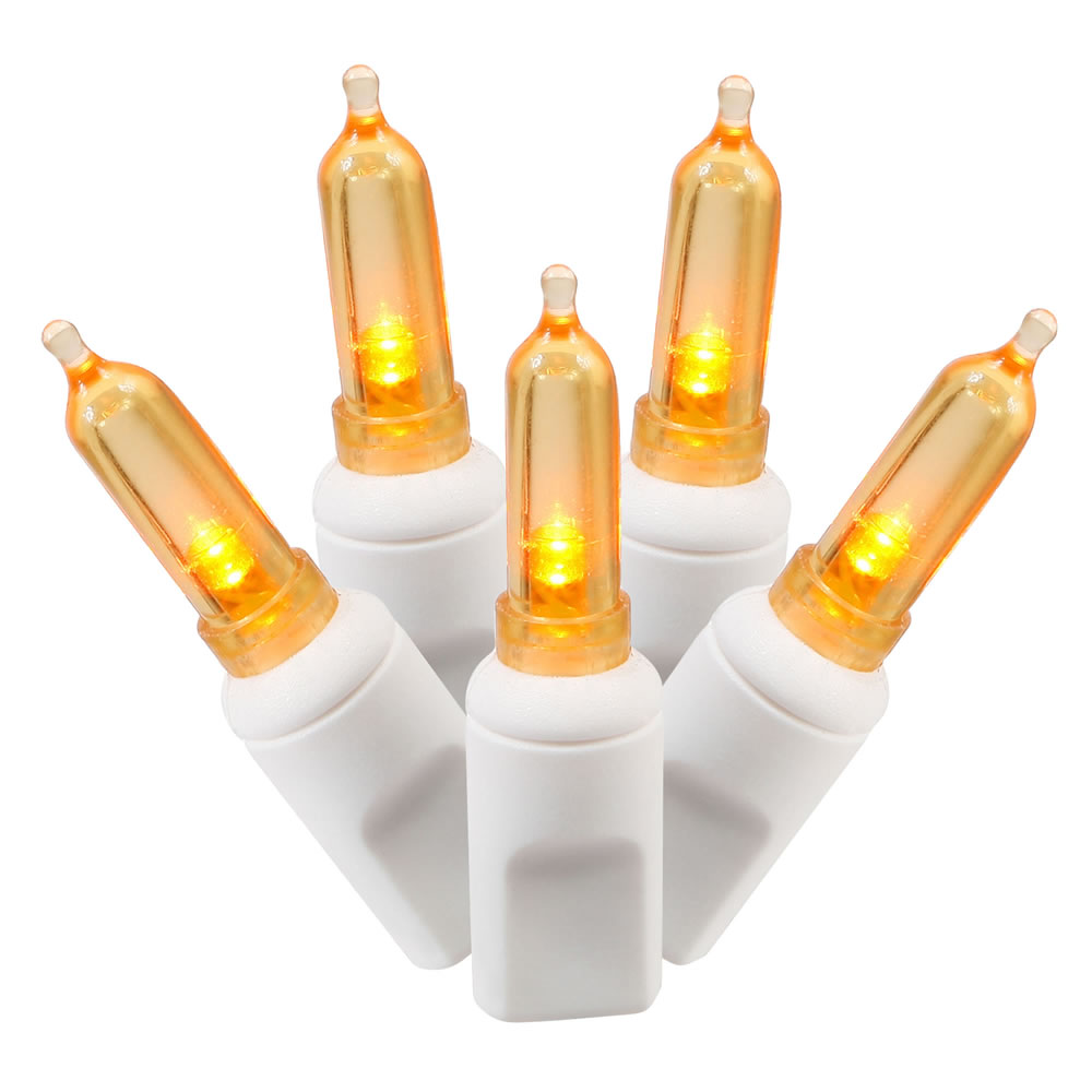 100 Commercial Grade LED M5 Italian Smooth Orange Halloween String Mini Light Set White Wire