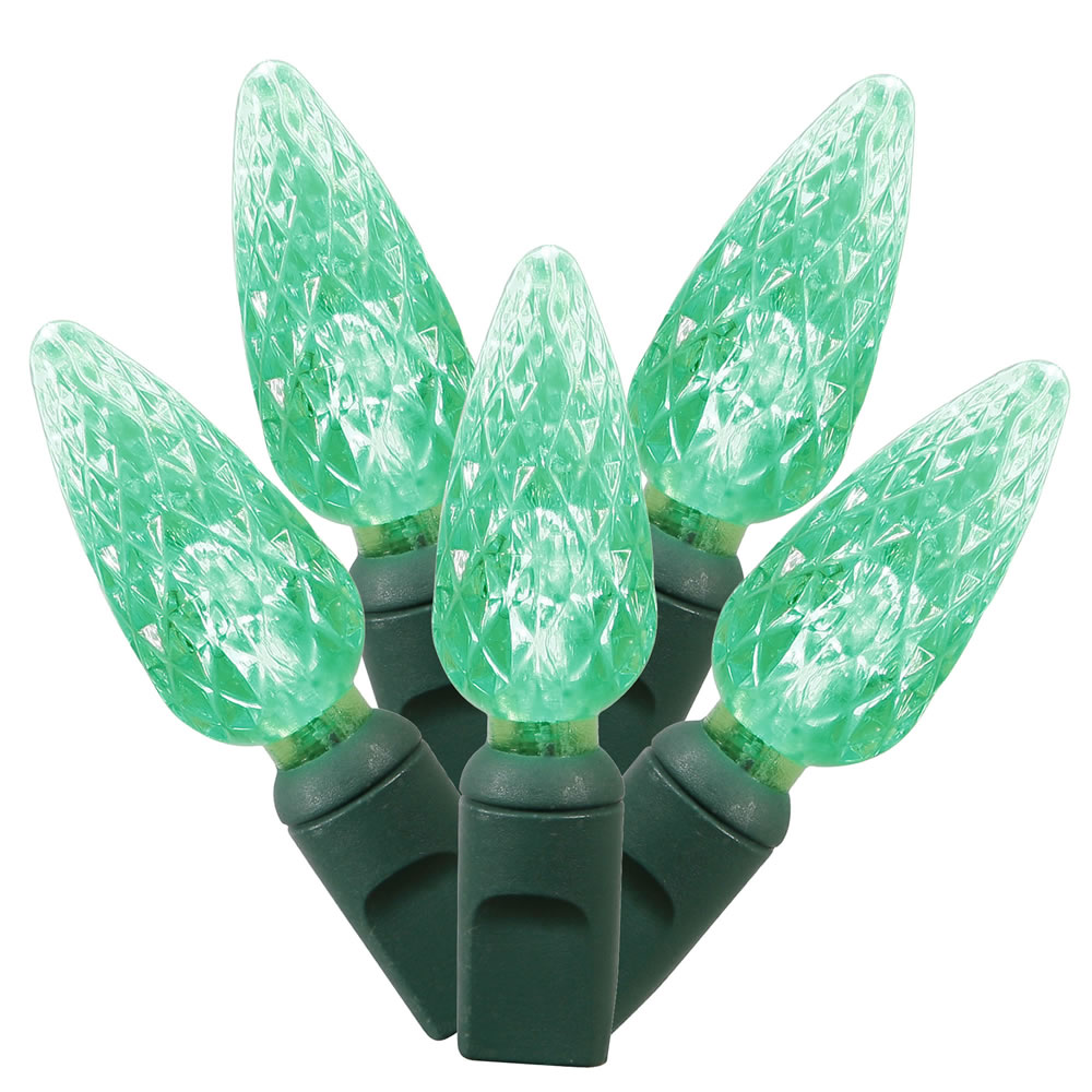 200 Commercial Grade LED C6 Strawberry Faceted Green String Light Set Green Wire Spool