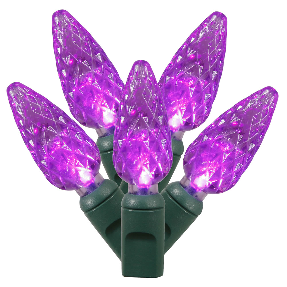 200 Commercial Grade LED C6 Strawberry Faceted Purple Halloween String Light Set Green Wire Spool