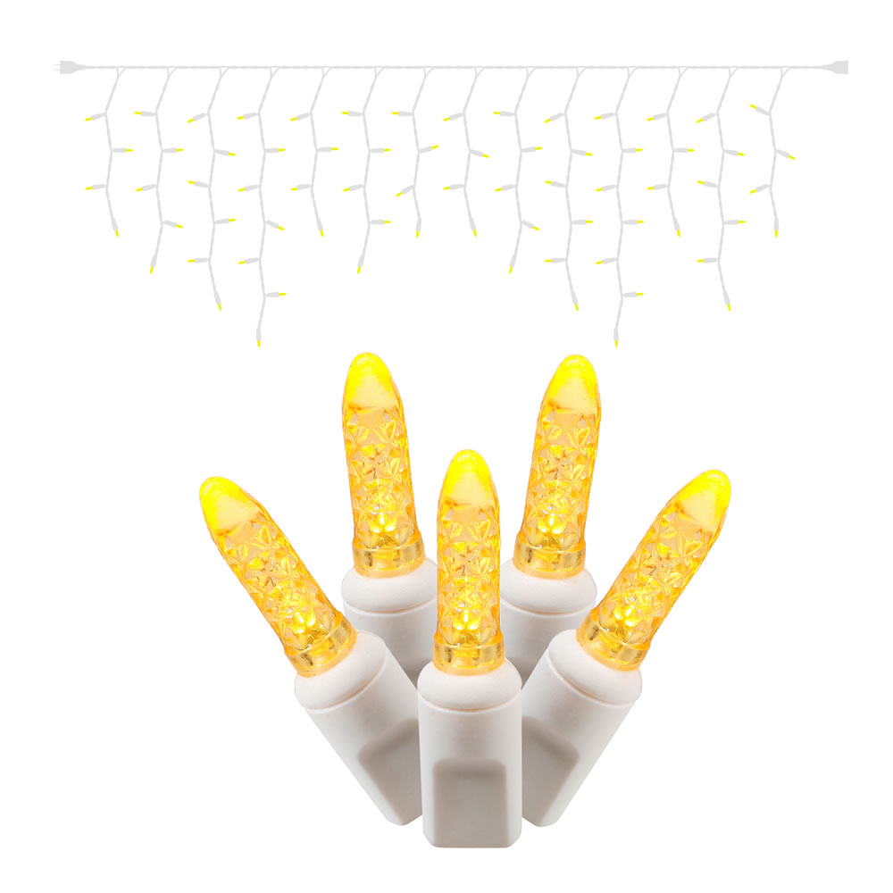 70 Commercial Grade LED Italian M5 Faceted Yellow Easter Icicle Light Set White Wire