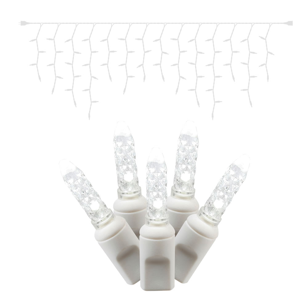 70 Commercial Grade LED Italian M5 Faceted Pure White String Icicle Light Set White Wire