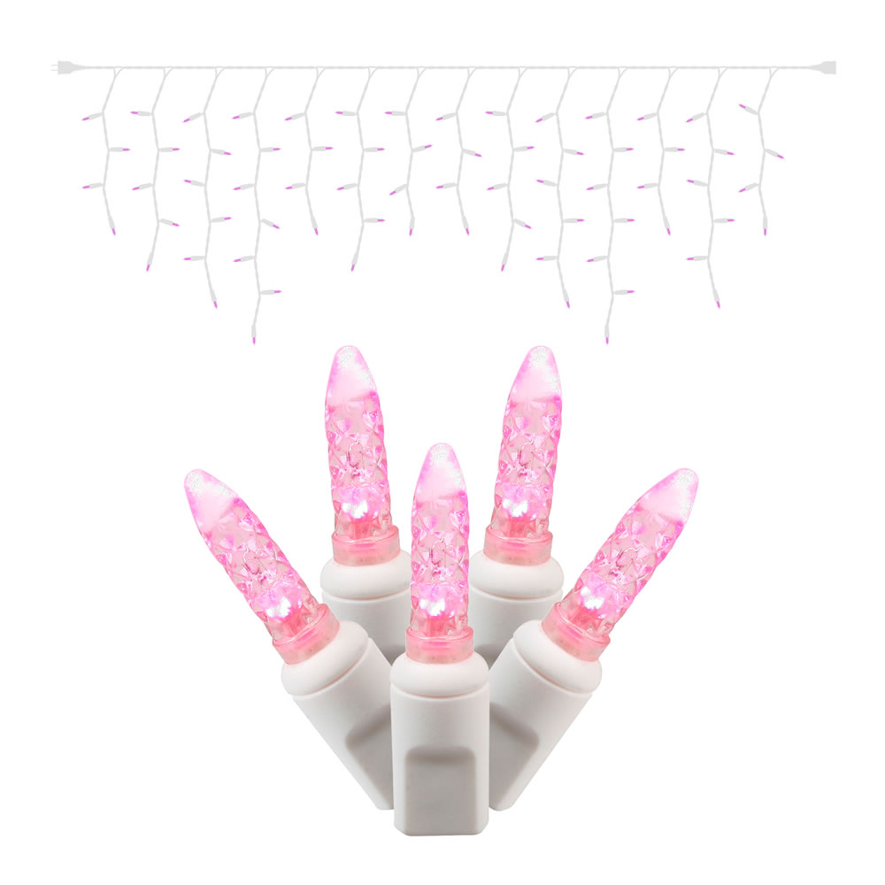 70 Commercial Grade LED Italian M5 Faceted Pink Easter String Icicle Light Set White Wire