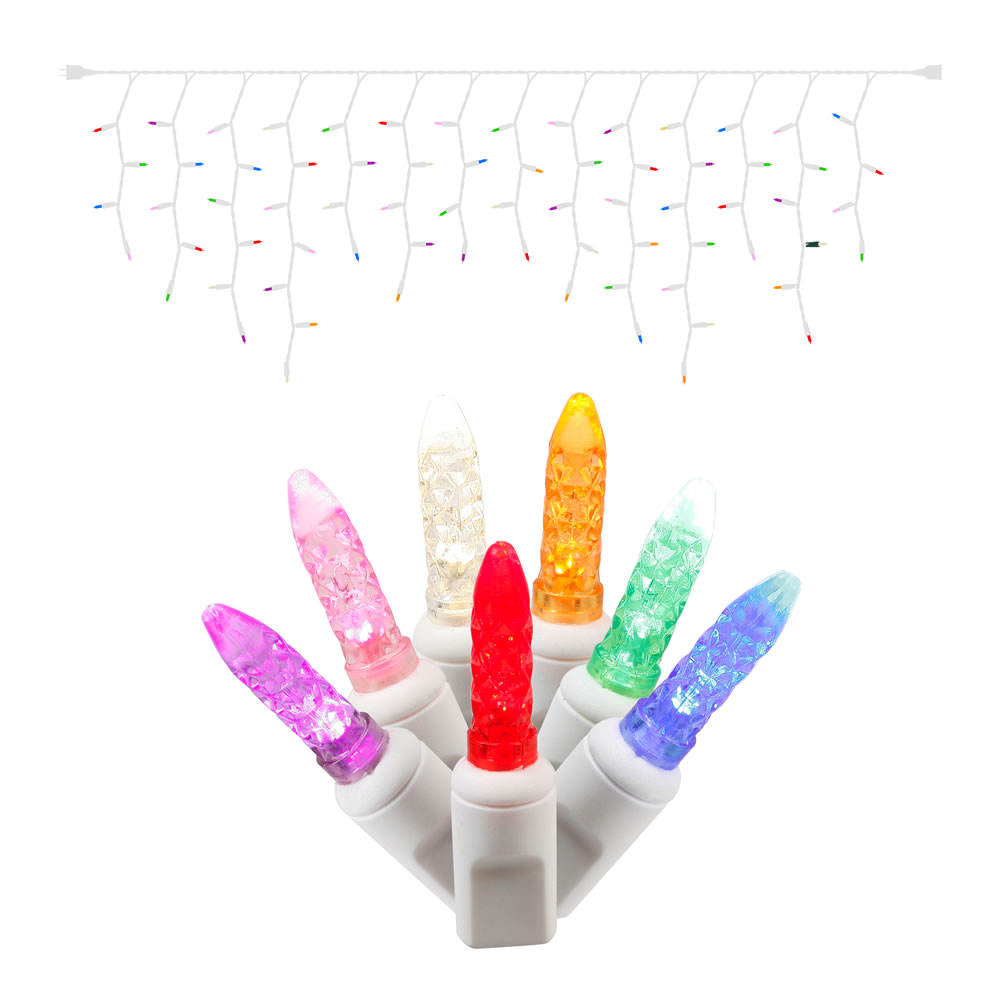70 Commercial Grade LED Italian M5 Faceted Twinkle Multi Color String Icicle Light Set White Wire