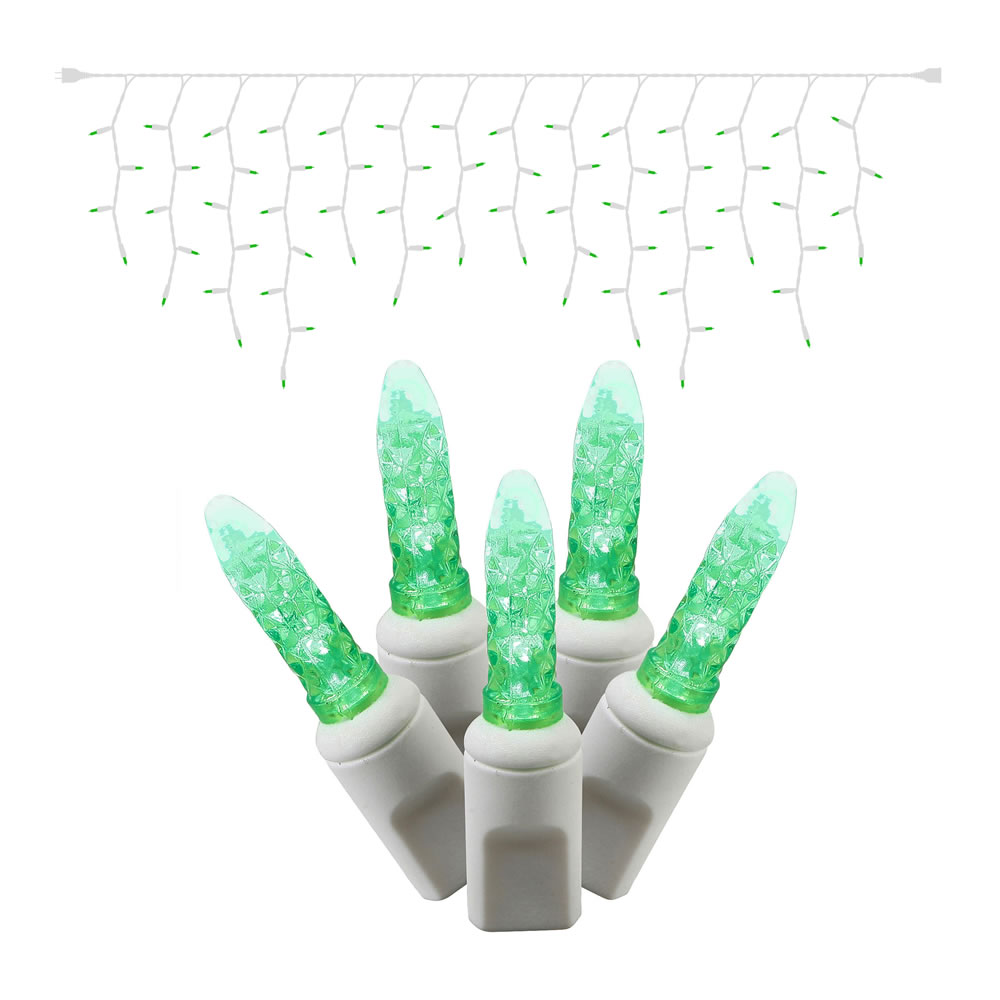 70 Commercial Grade LED Italian M5 Faceted Twinkle Green String Icicle Light Set White Wire