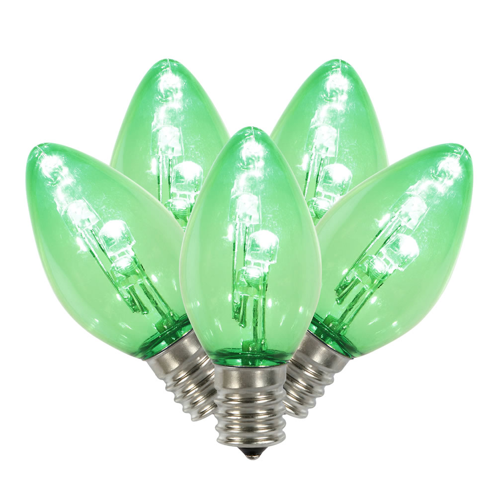 25 C7 LED Green Twinkle Transparent Retrofit C7 E12 Socket String Night Light Replacement Bulbs