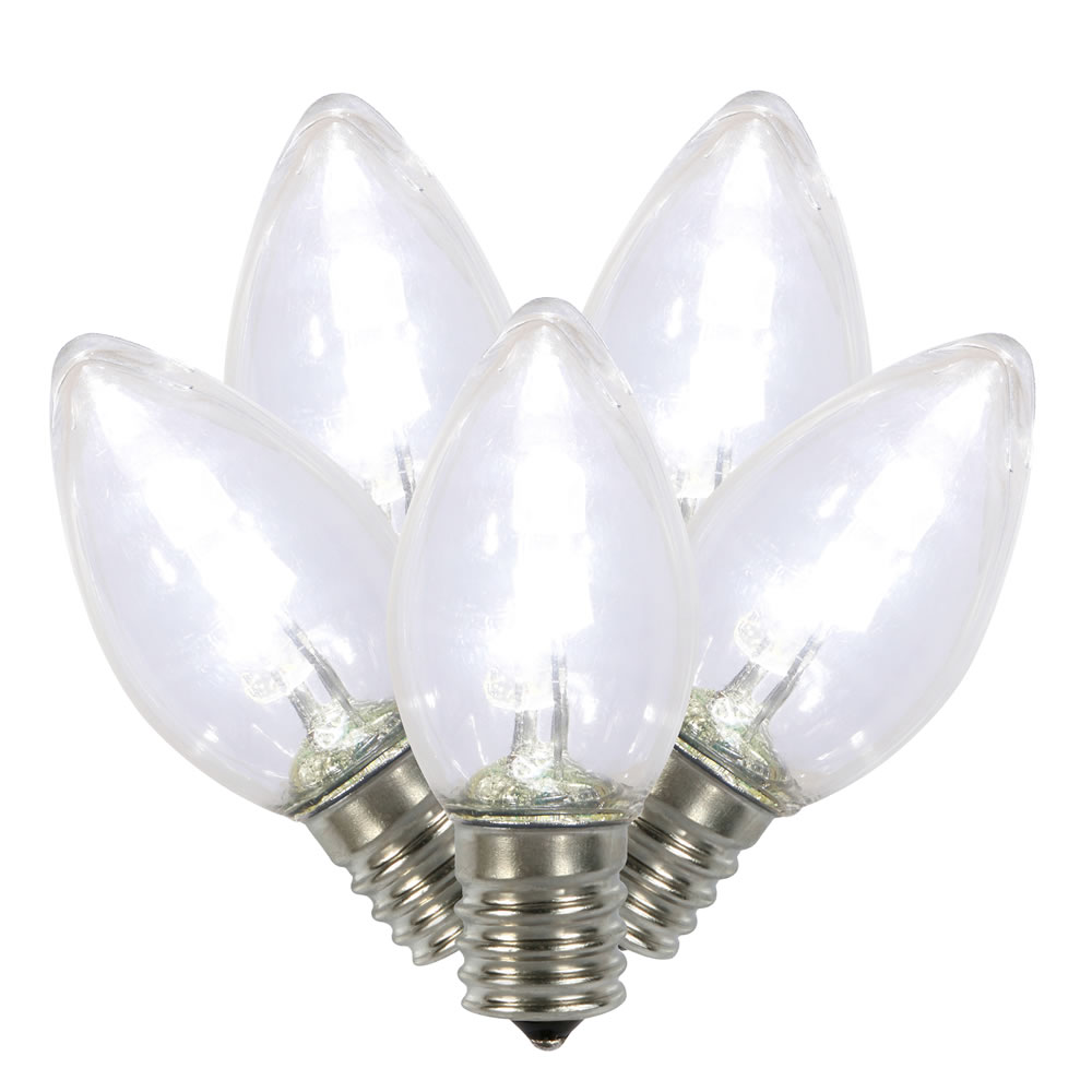 25 C7 LED Pure White Twinkle Transparent Retrofit C7 E12 Socket String Night Light Replacement Bulbs