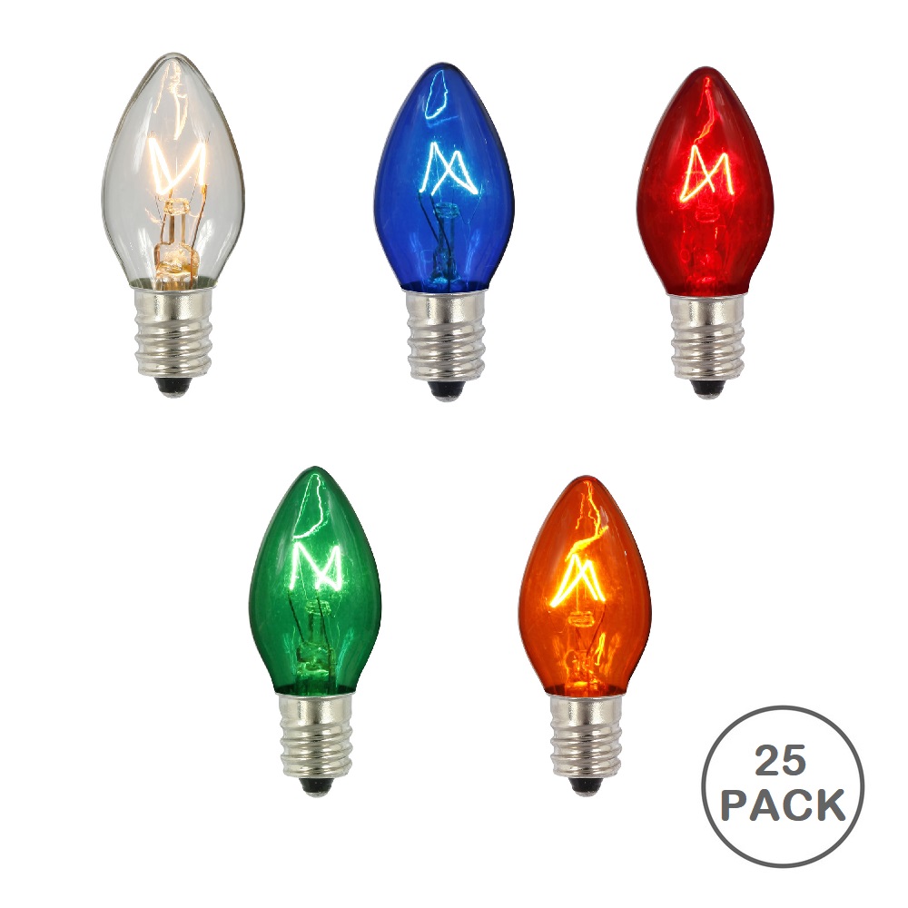 25 Incandescent C7 Multi Color Twinkle Transparent Retrofit Night Light Replacement Bulbs