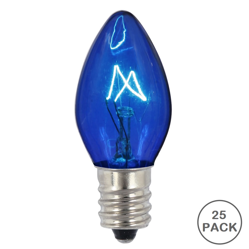 25 Incandescent C7 Blue Twinkle Transparent Retrofit Night Light Replacement Bulbs