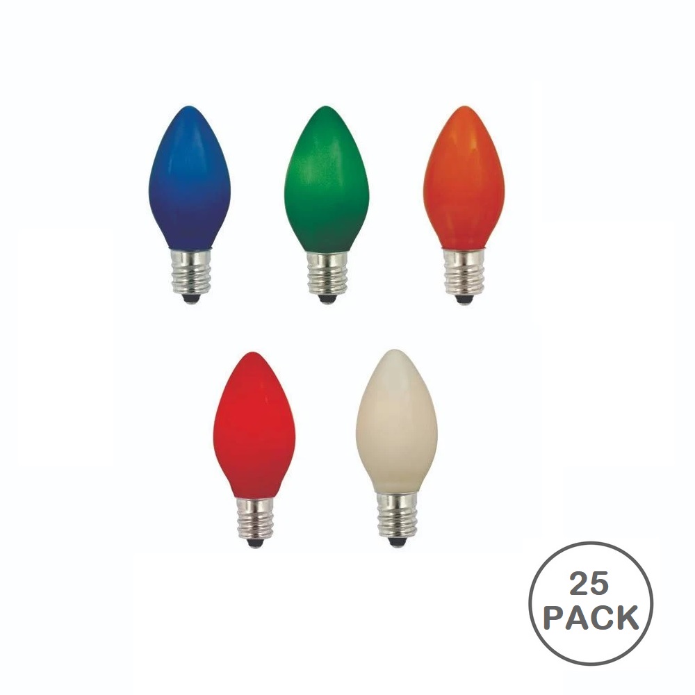 25 Incandescent C7 Multi Color Ceramic Retrofit Night Light Replacement Bulbs