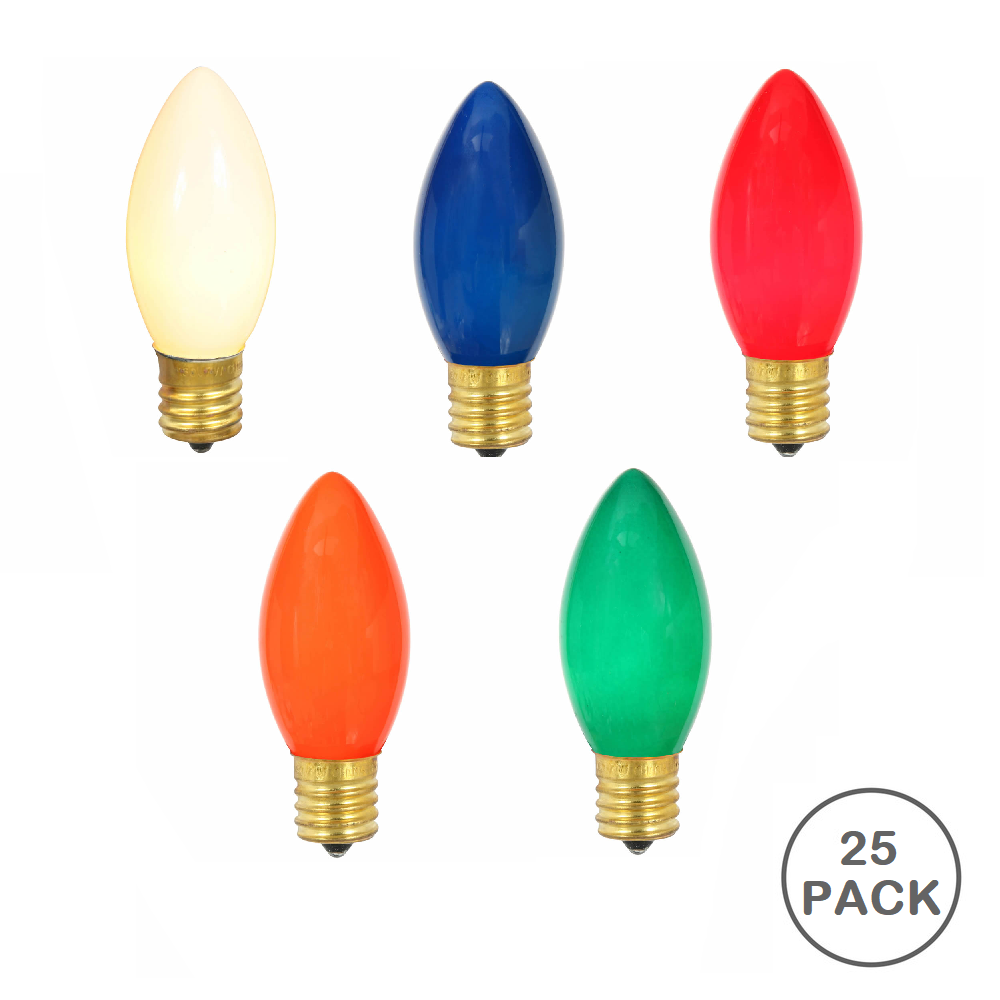 25 Incandescent C9 Multi Color Ceramic Retrofit Replacement Bulbs