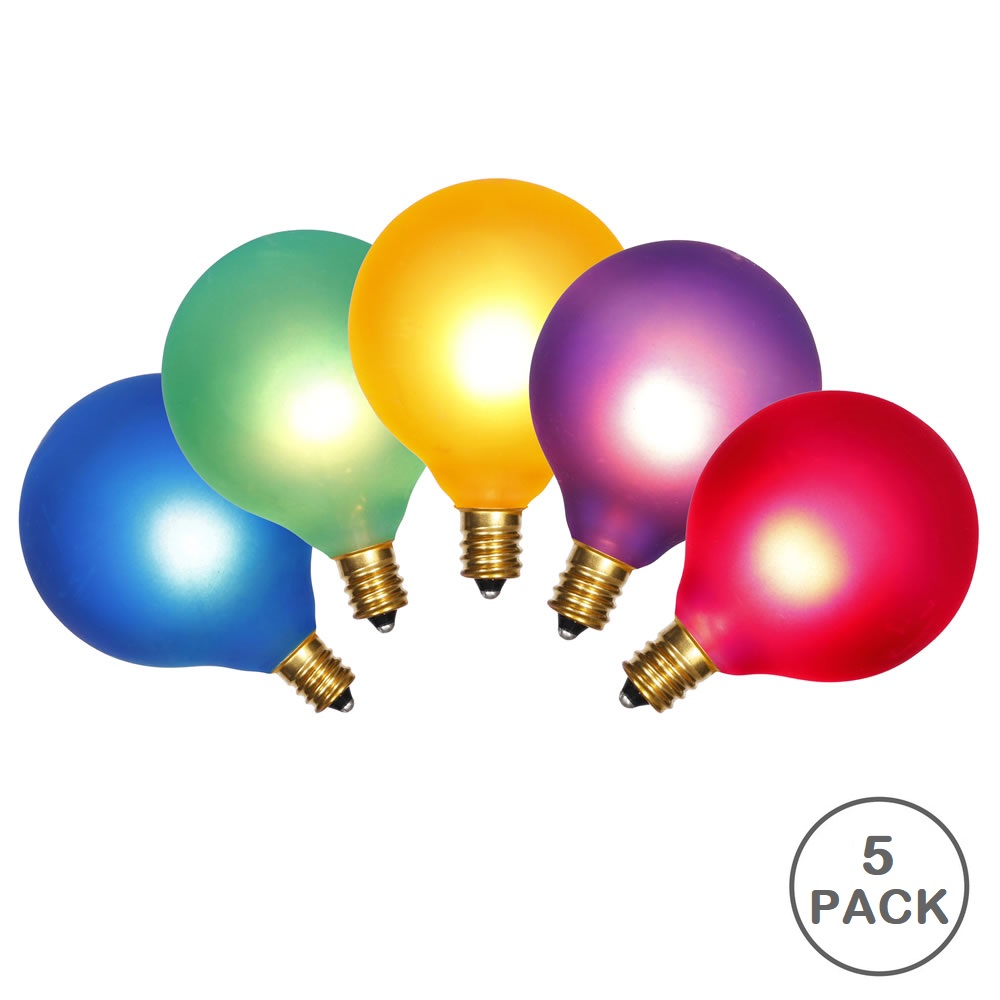 5 Incandescent G50 Globe Frosted Multi Color Retrofit C7 Socket Replacement Bulbs