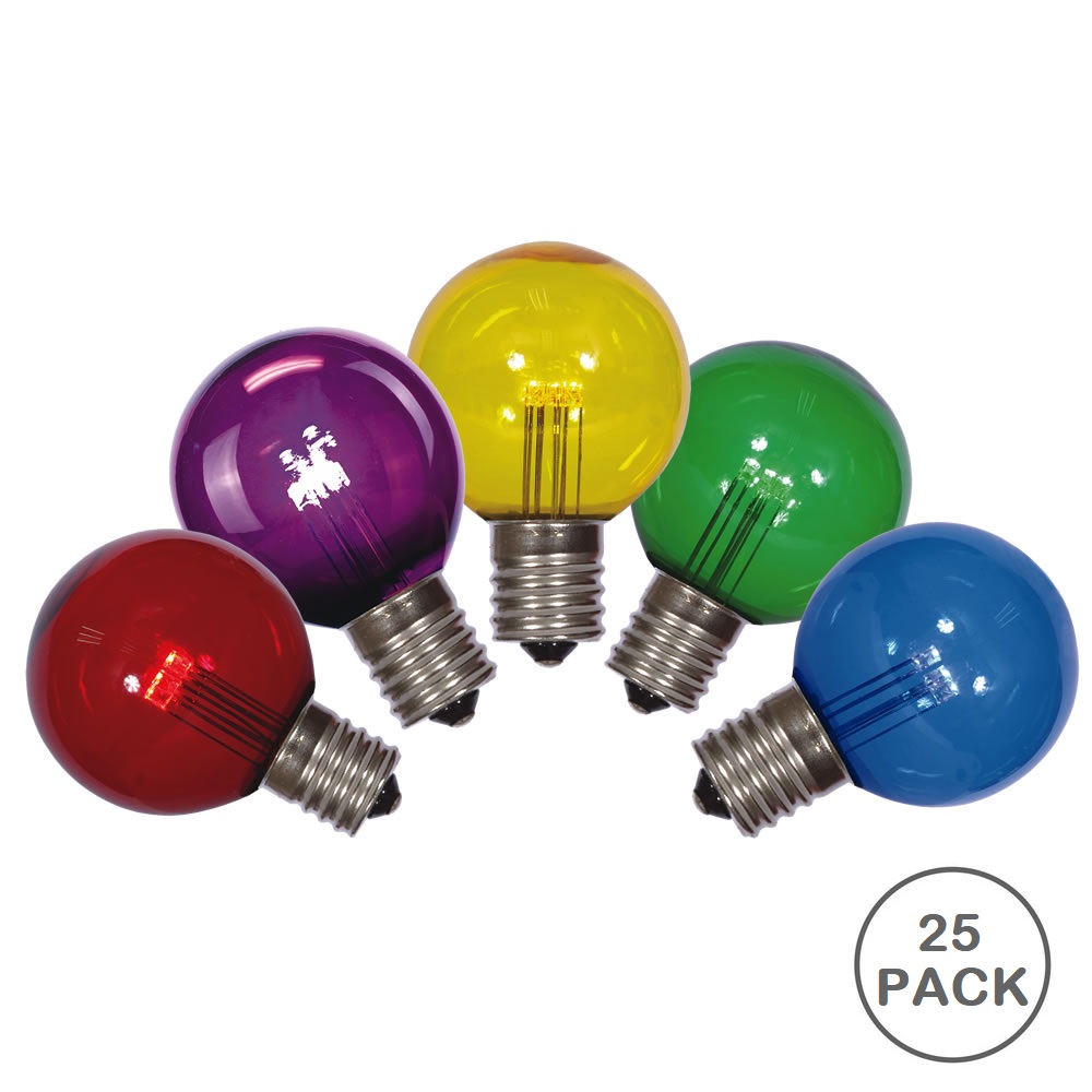25 LED G50 Globe Multi Color Transparent Retrofit C9 Socket String Light Set Replacement Bulbs