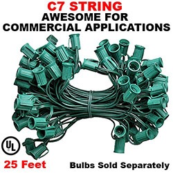 25 Foot C7 Fused Light String 12 Inch Socket Spacing Green Wire