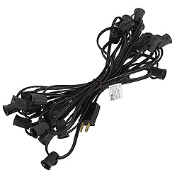 25 Foot C7 Fused Light String 12 Inch Socket Spacing Black Wire