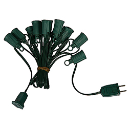 50 Foot C7 Light Socket Spool 18 Gauge Green Wire 12 Inch Bulb Spacing
