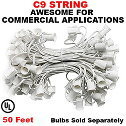 50 Foot C9 Light Spool White Wire 12 Inch Bulb Spacing