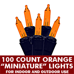 100 Orange Halloween Lights Black Wire 4 Inch Bulb Spacing