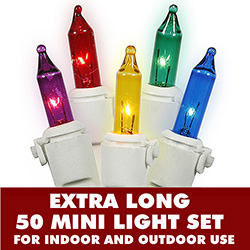 50 Mini Commercial Quality Multi Color String Light Set Lamp Locks White Wire