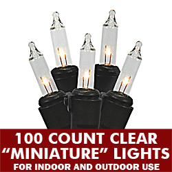 100 Mini Clear Extra Long String Light Set Black Wire