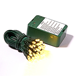 50 Battery Operated LED 5MM Warm White Lights Green Wire 5 Inch Spacing