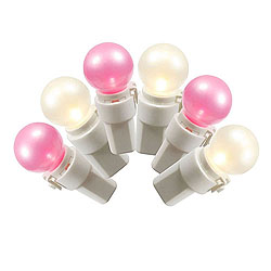 50 LED G15 Pink And White Satin String Light Set White Wire