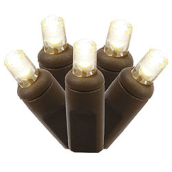 100 Commercial Grade LED 5MM Warm White String Light Set 4 Inch Bulb Spacing Brown Wire Polybag