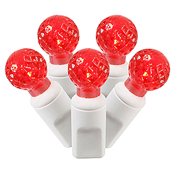 100 Commercial Grade LED G12 Faceted Globe Red String Light Set White Wire