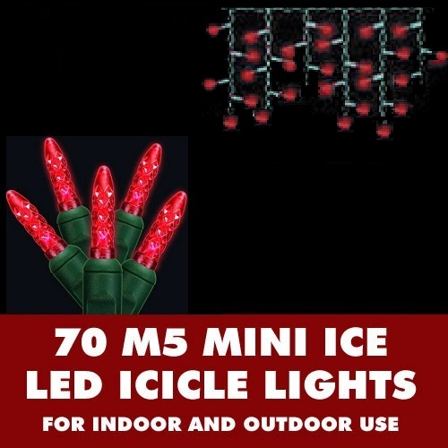 70 LED M5 Red Icicle String Light Set Green Wire