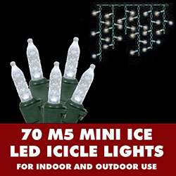 70 Polar White LED M5 Mini Ice String Light Icicle Set White WireGreen Wire