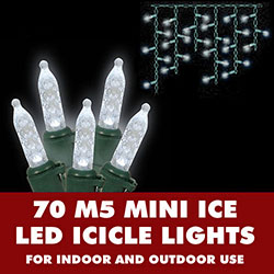 70 Pure White LED M5 Mini Ice String Light Icicle Set White WireGreen Wire