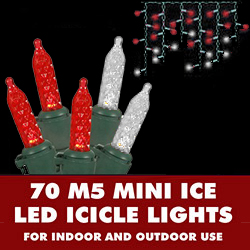 70 Red And Pure White LED M5 Mini Ice String Light Icicle Set White WireGreen Wire