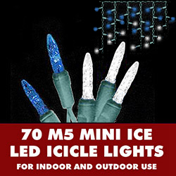 70 Blue And Pure White LED M5 Mini Ice String Light Icicle Set White WireGreen Wire