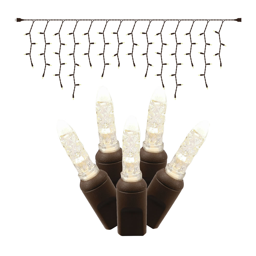 70 Commercial Grade LED M5 Italian Faceted Warm White Icicle Light Set Brown Wire