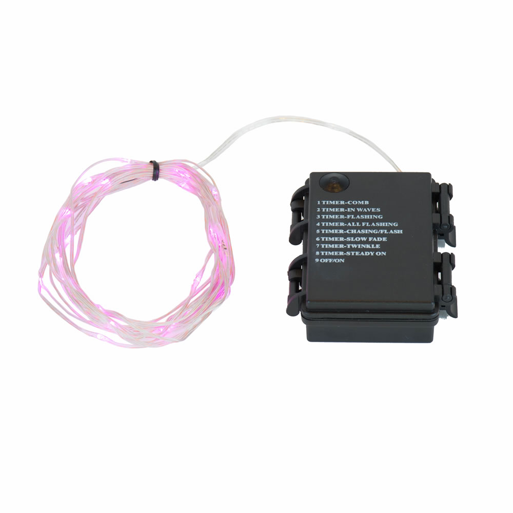 35 Battery Operated LED Pink Micro String Light Set with Timer