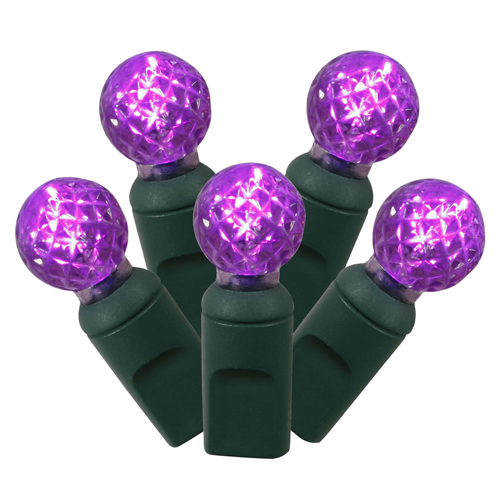 100 Commercial Grade LED G12 Berry Globe Faceted Purple Halloween String Light Set Green Wire