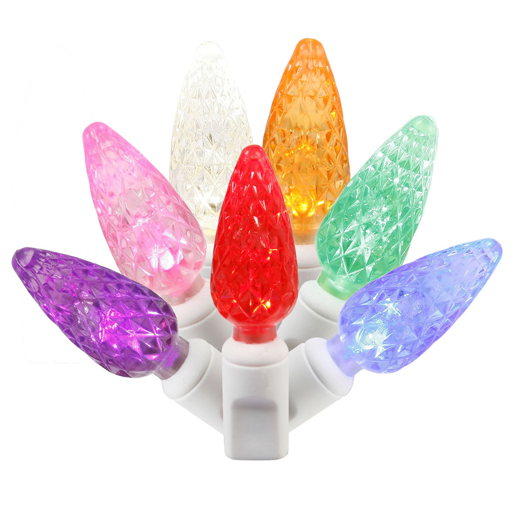 100 Commercial Grade LED C6 Strawberry Faceted Multi Color String Light Set White Wire