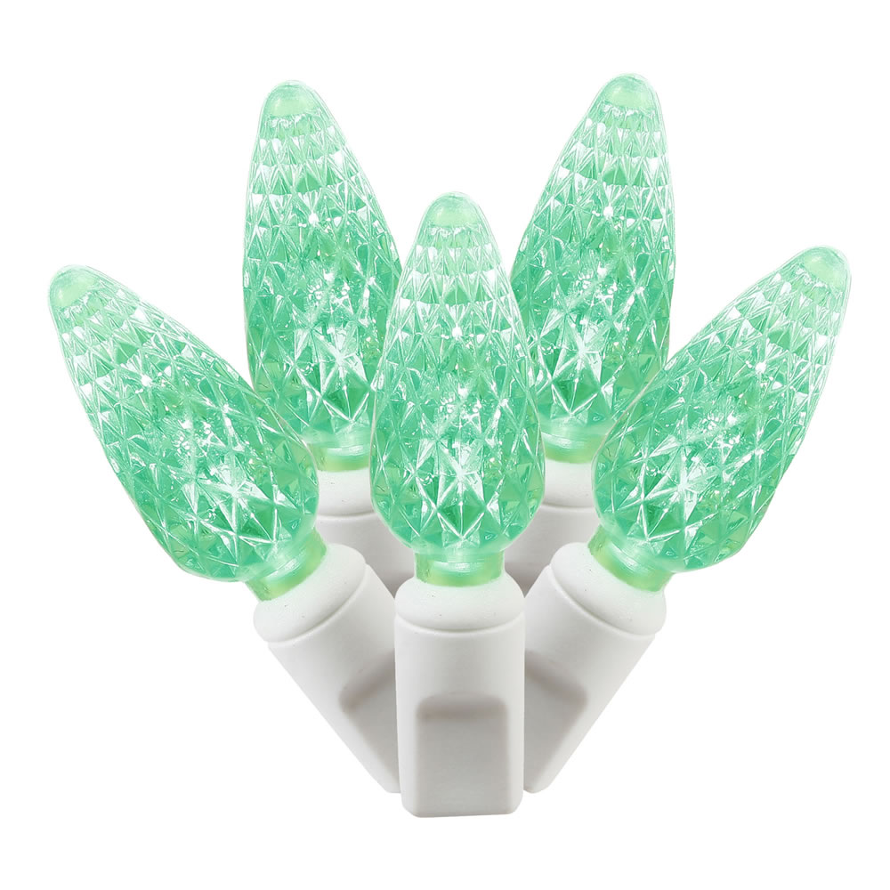 100 Commercial Grade LED C6 Strawberry Faceted Green Easter String Light Set White Wire