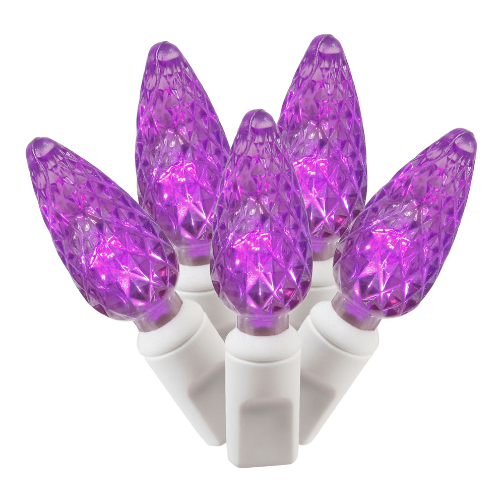 100 Commercial Grade LED C6 Strawberry Faceted Purple Easter String Light Set White Wire