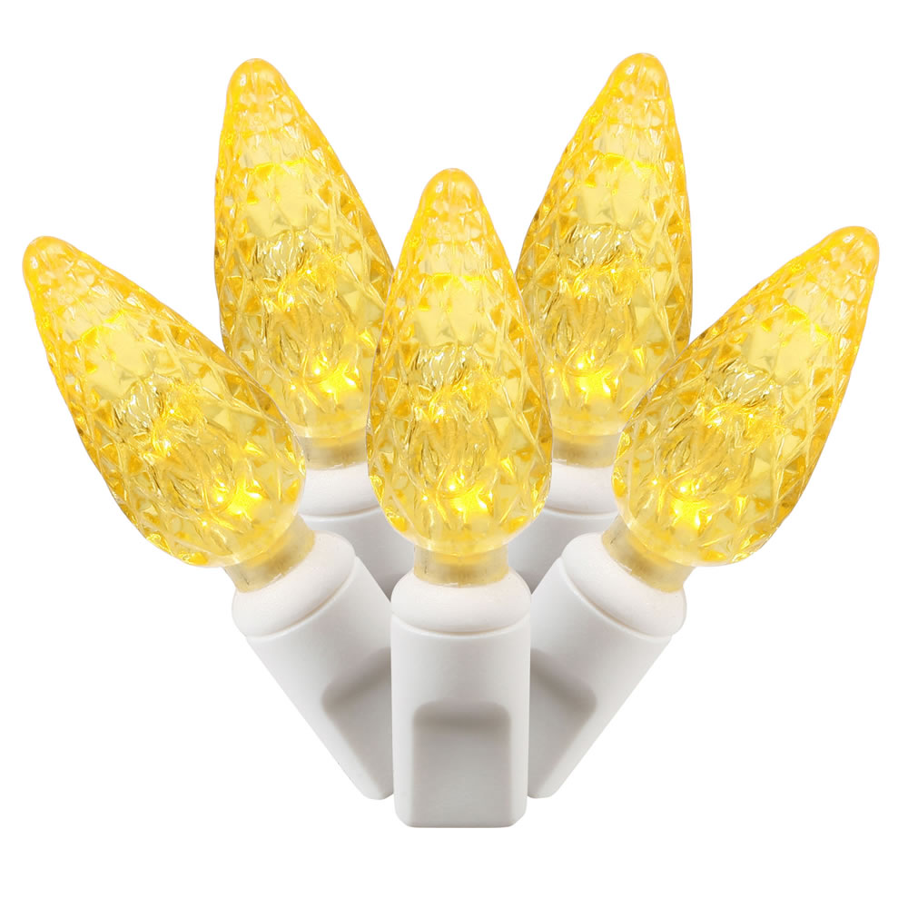 100 Commercial Grade LED C6 Strawberry Faceted Yellow String Light Set White Wire