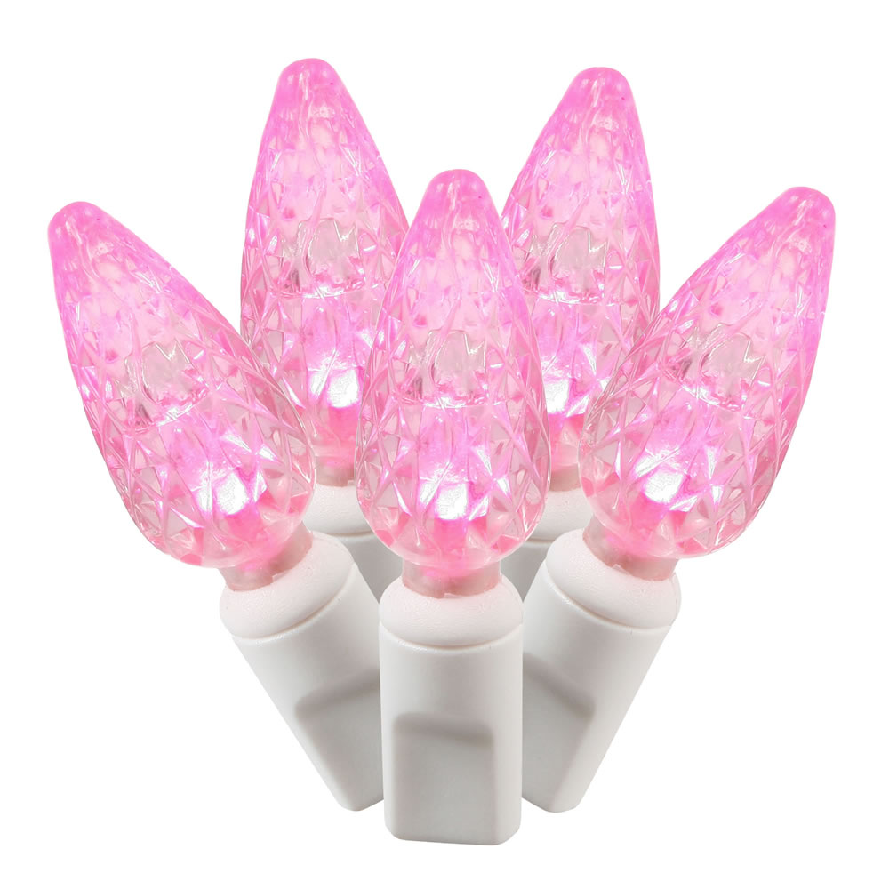 100 Commercial Grade LED C6 Strawberry Faceted Pink Easter String Light Set White Wire