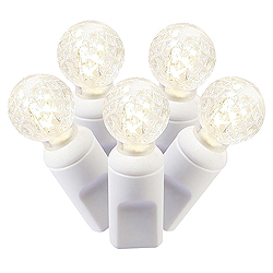 100 Commercial Grade LED G12 Faceted Globe Cool White String Light Set White Wire Polybag