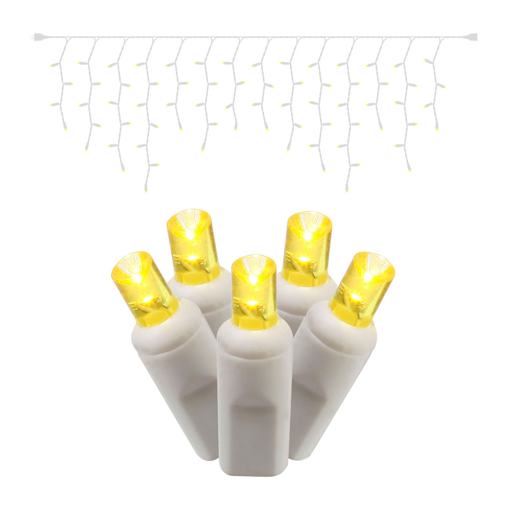 ​ 70 LED 5MM Yellow Wide Angle Icicle Christmas Lights White Wire 9 Foot Icicle Set Item Number: X6W3307