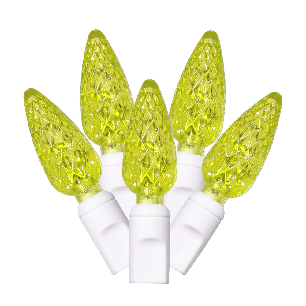 50 Commercial Grade LED C6 Strawberry Faceted Lime Green String Light Set White Wire Set
