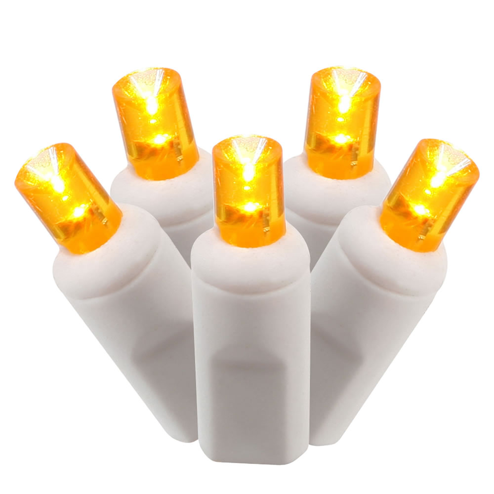 100 Commercial Grade LED 5MM Wide Angle Polka Dot Orange Halloween String Light Set White Wire