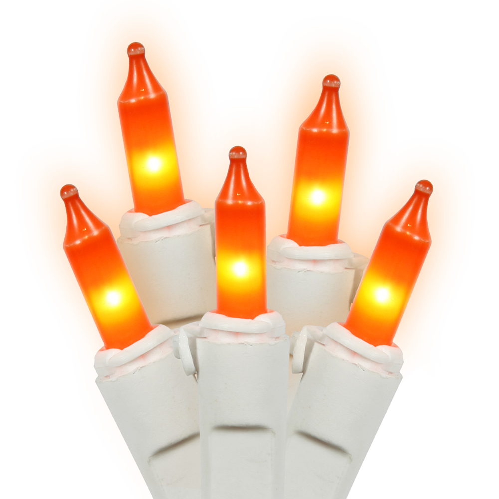 50 Incandescent Mini Orange String Light Set White Wire 4 Inch Spacing Lamp Lock
