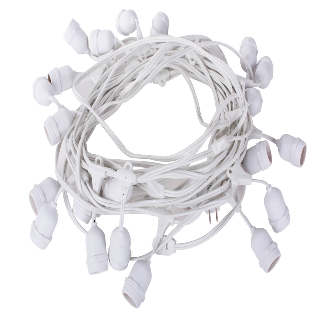 48 Foot S14 Patio Light String With Suspensors 24 Inch Bulb Spacing White Wire