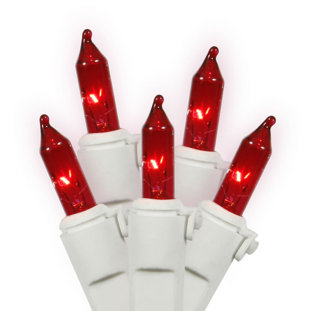 100 Incandescent Mini Red Valentine Light Set White Wire