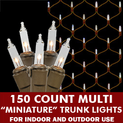 150 Clear Mini Incandescent Tree Trunk Net Light Set Brown Wire
