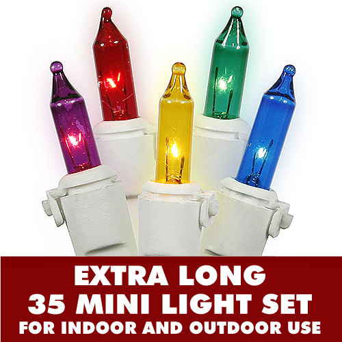 35 Multi Color Mini Incandescent String Light Set 4 Inch Spacing White Wire